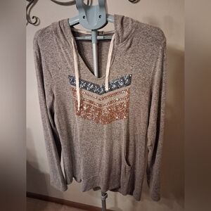 Women’s Taupe Hoodie Sequin Pullover Top